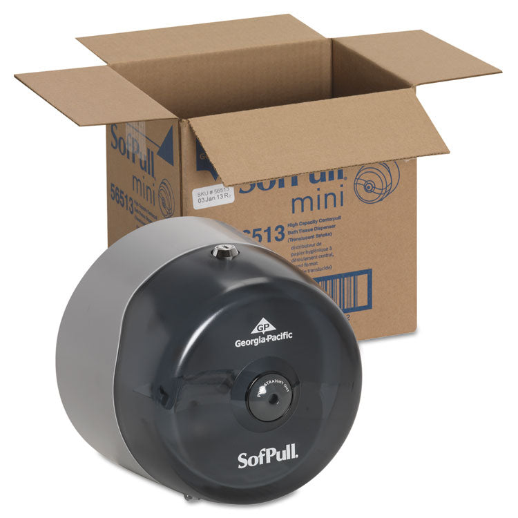 SofPull Mini Center-Pull Single-Roll Bath Tissue Dispenser, 8.75 x 7 x 9, Smoke