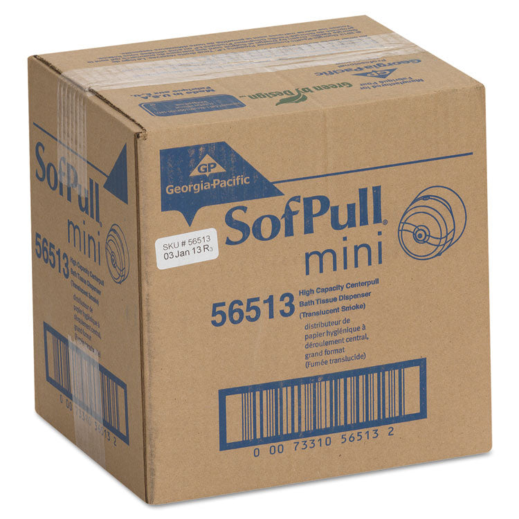 SofPull Mini Center-Pull Single-Roll Bath Tissue Dispenser, 8.75 x 7 x 9, Smoke