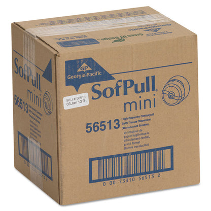 SofPull Mini Center-Pull Single-Roll Bath Tissue Dispenser, 8.75 x 7 x 9, Smoke