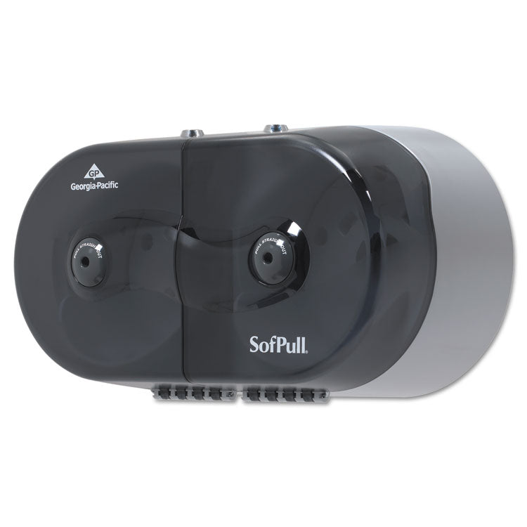 SofPull Mini Center-Pull Twin-Roll Bath Tissue Dispenser, 16.38 x 7.2 x 9.3, Smoke