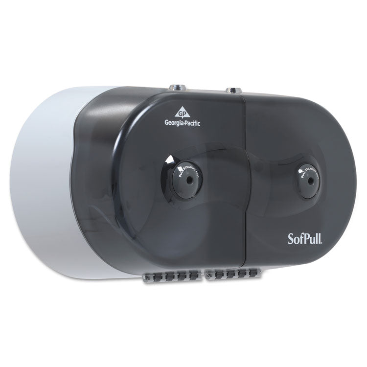 SofPull Mini Center-Pull Twin-Roll Bath Tissue Dispenser, 16.38 x 7.2 x 9.3, Smoke