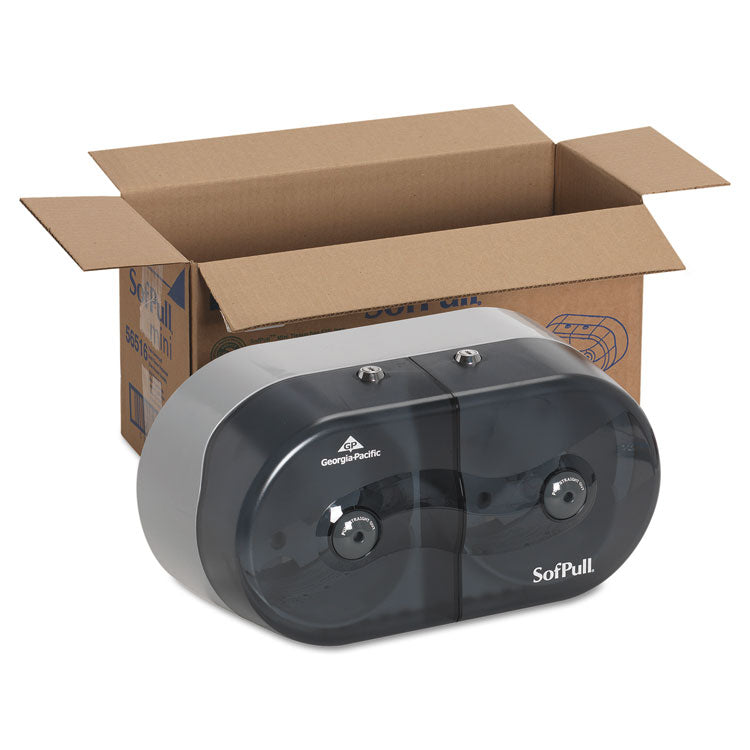 SofPull Mini Center-Pull Twin-Roll Bath Tissue Dispenser, 16.38 x 7.2 x 9.3, Smoke