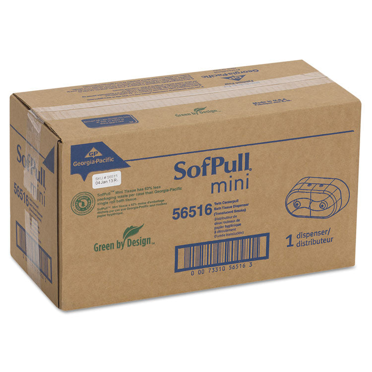 SofPull Mini Center-Pull Twin-Roll Bath Tissue Dispenser, 16.38 x 7.2 x 9.3, Smoke