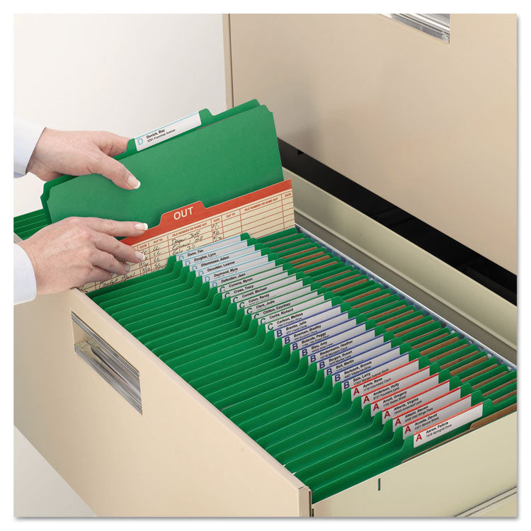 Pressboard Top Tab Pocket Classification Folders, Expands 2", 2 Dividers, 6 SafeSHIELD Fasteners, Letter Size, Green, 10/Box