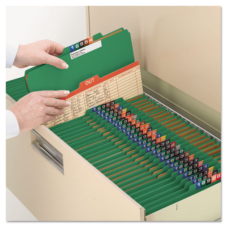 Pressboard Top Tab Classification Folders, 2/5 Tab, Expands 3", 3 Dividers, 8 SafeSHIELD Fasteners, Letter Size, Green, 10/BX