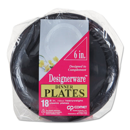 Designerware Plastic Plates, 6" dia, Black, 10/Pack, 18 Packs/Carton