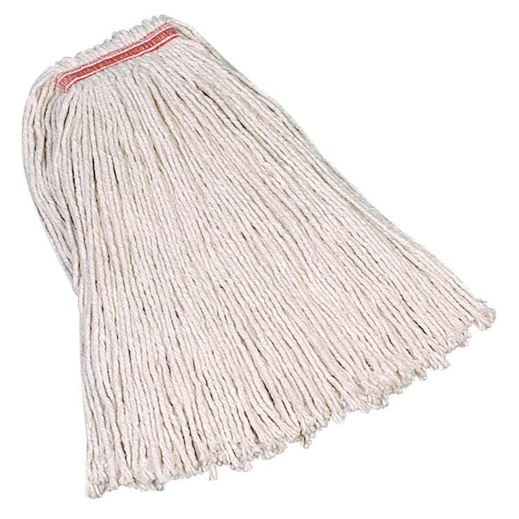 Non-Launderable Premium Cut-End Cotton Mop, White, 20 oz, 1" Orange Headband