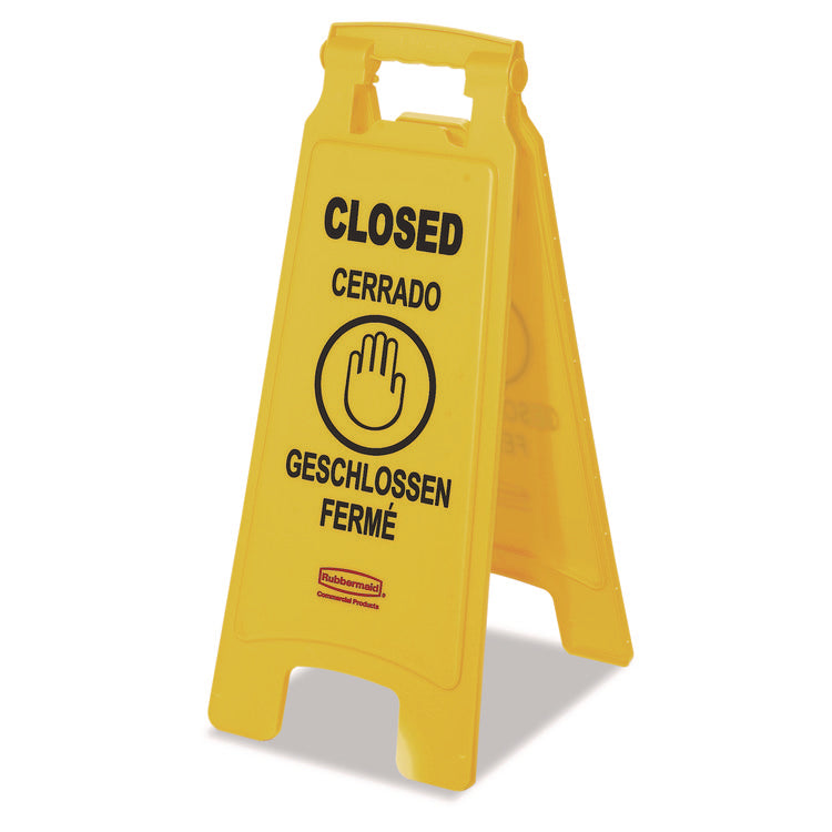 Multilingual "Closed" Sign, 2-Sided, 11 x 12 x 25, Bright Yellow