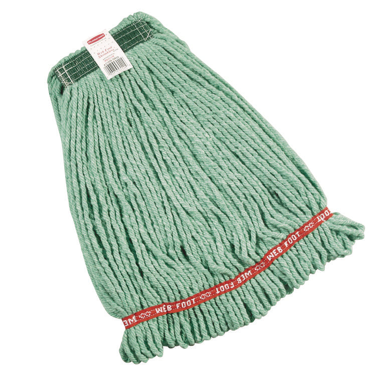 Web Foot Wet Mop Heads, Shrinkless, Cotton/Synthetic, Medium, Green