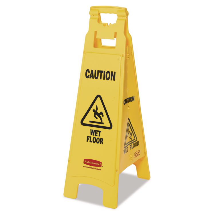 "Caution Wet Floor" Sign, 4-Sided, 12 x 16 x 38, Yellow