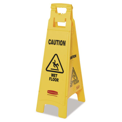 "Caution Wet Floor" Sign, 4-Sided, 12 x 16 x 38, Yellow