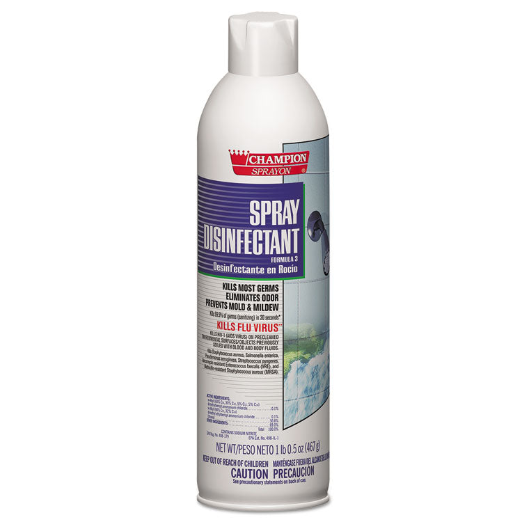 Champion Sprayon Spray Disinfectant, Unscented, 16.5 oz Aerosol Spray, 12/Carton