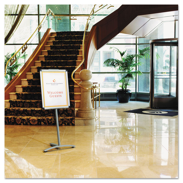 Improv Lobby Clip-Frame Pedestal Sign, 18 x 24 Frame, 54" High, Aluminum