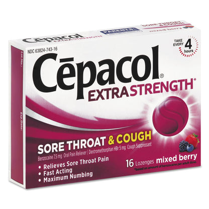 Extra Strength Sore Throat and Cough Lozenges, Mixed Berry, 16 Lozenges