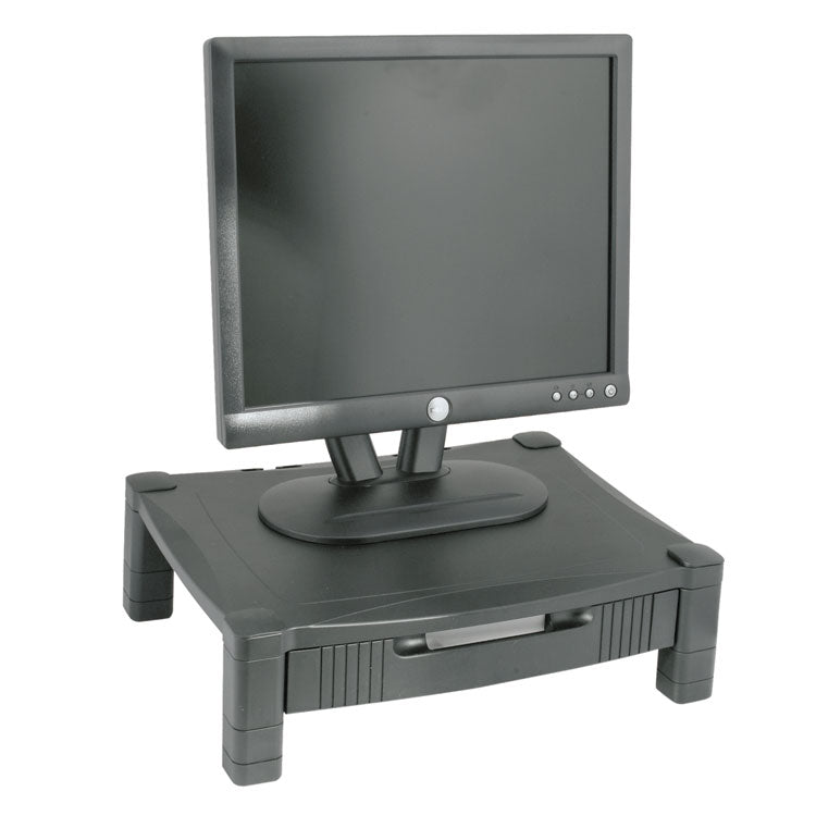 Monitor Stand with Drawer, 17" x 13.25" x 3" to 6.5", Black, Supports 50 lbs