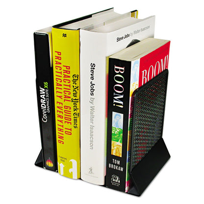 Urban Collection Punched Metal Bookends, Nonskid Base, 5.5 x 6.5 x 6.5, Perforated Steel, Black, Pair