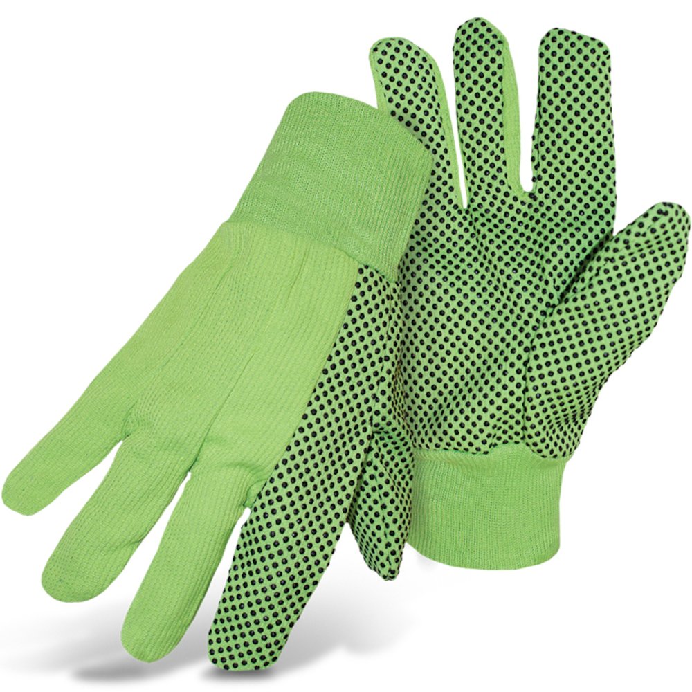 PIP HI-VIS GRN Corded Glovedot Grip 10OZ S-palm L, 12 Pairs/Dozen