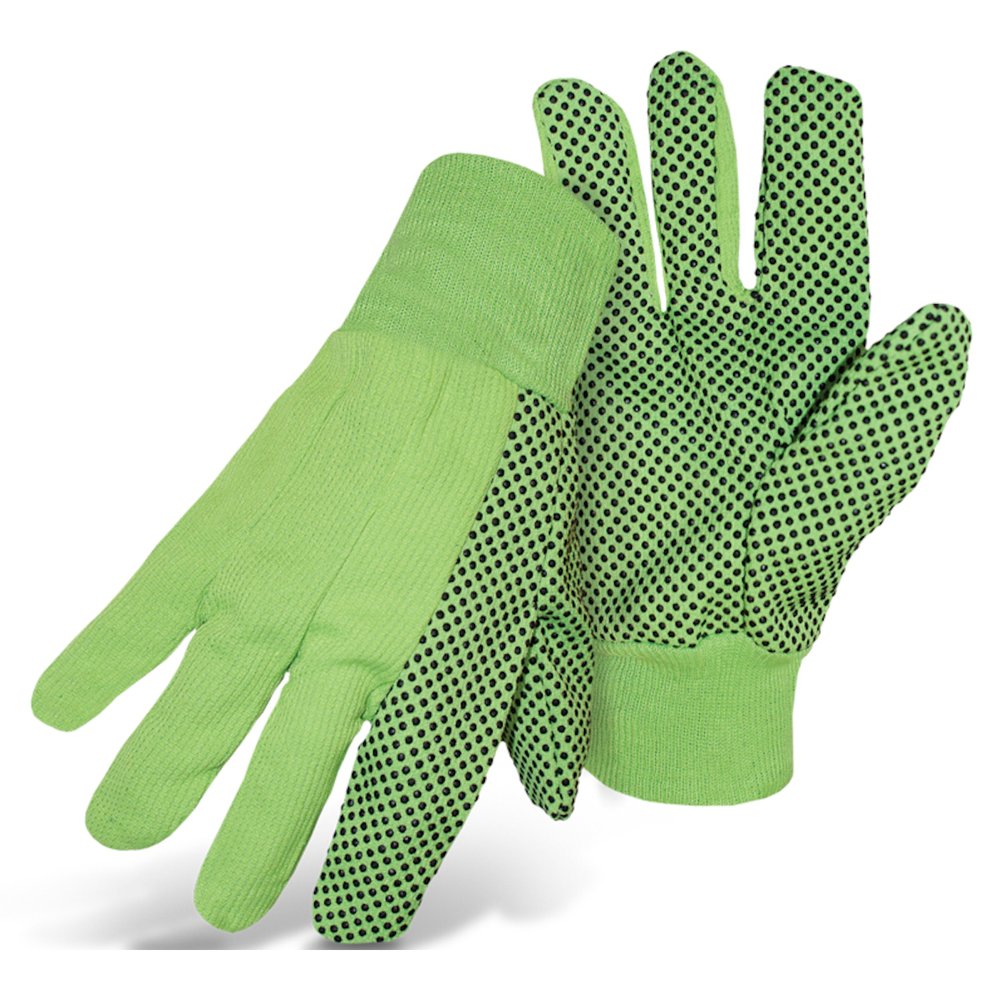 PIP HI-VIS GRN Corded Glovedot Grip 10OZ D-palm L, 12 Pairs/Dozen