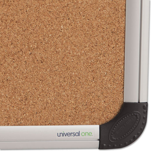 Cork Board with Aluminum Frame, 24" x 18", Tan Surface, Satin Aluminum Frame