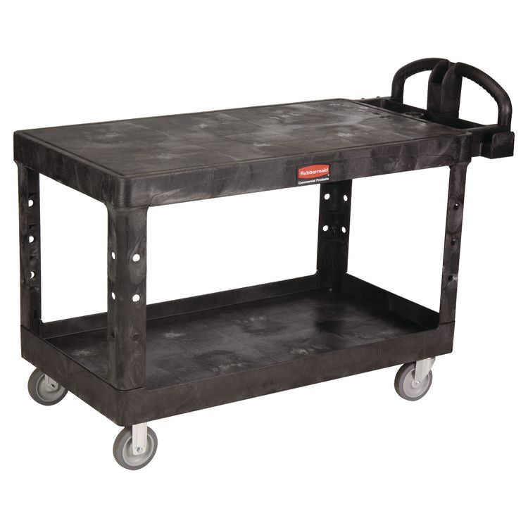 Heavy-Duty Utility Cart with Flat Shelves, Plastic, 2 Shelves, 500 lb Capacity, 25.25" x 54" x 36", Black