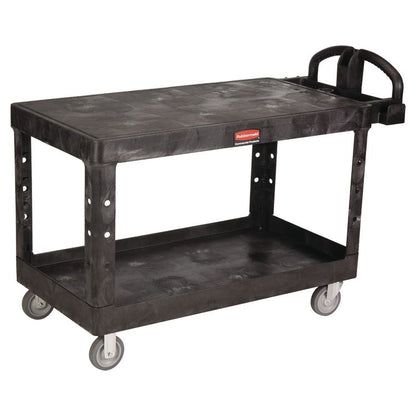 Heavy-Duty Utility Cart with Flat Shelves, Plastic, 2 Shelves, 500 lb Capacity, 25.25" x 54" x 36", Black