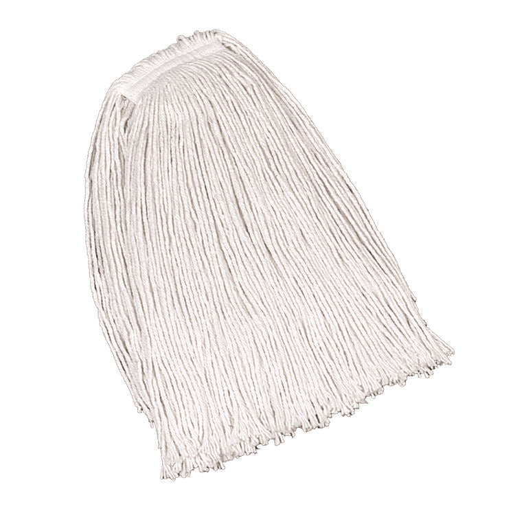 Non-Launderable Economy Cotton Mop Heads, Cut-End, Cotton, White, 32 oz, 1"  White Headband, 12/Carton