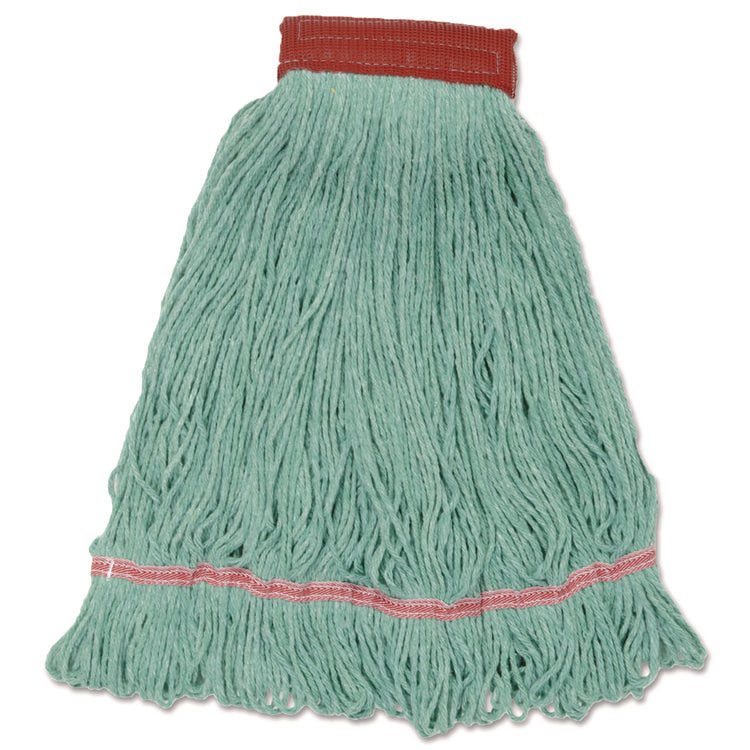 Wideband Looped-End Mop Heads, Cotton/Rayon/Synthetic, Large, Green, 12/Carton