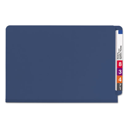 End Tab Pressboard Classification Folders, Expands 2", 2 Dividers, 6 SafeSHIELD Fasteners, Legal Size, Dark Blue, 10/Box