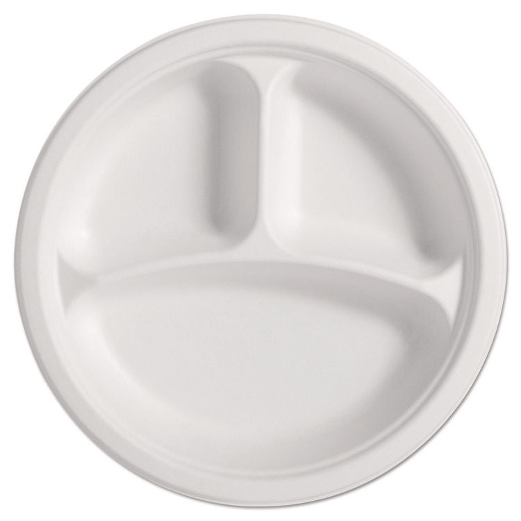 PaperPro Naturals Molded Fiber Dinnerware, Round Plates, 3-Compartment, 10.25" dia, Natural, 125/Pack, 4 Packs/Carton
