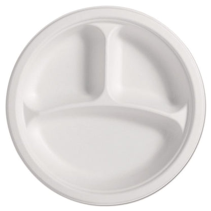 PaperPro Naturals Molded Fiber Dinnerware, Round Plates, 3-Compartment, 10.25" dia, Natural, 125/Pack, 4 Packs/Carton