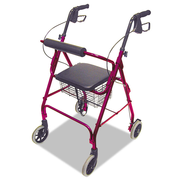 Ultra Lightweight Rollator, Adjusts 33.75" to 38", 300 lbs Capacity, Burgundy
