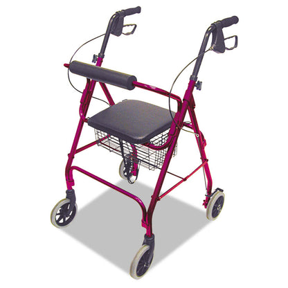 Ultra Lightweight Rollator, Adjusts 33.75" to 38", 300 lbs Capacity, Burgundy