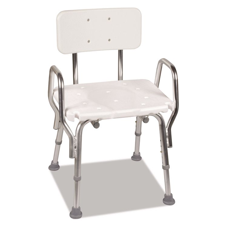 Shower Chair with Back, Supports Up to 350 lb, 16" to 20" Seat Height, White/Silver