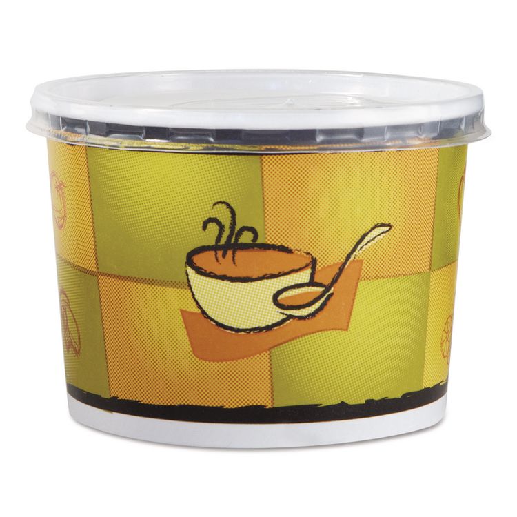 Streetside Squat Paper Food Container with Lid, Streetside Design, 12 oz, 250/Carton