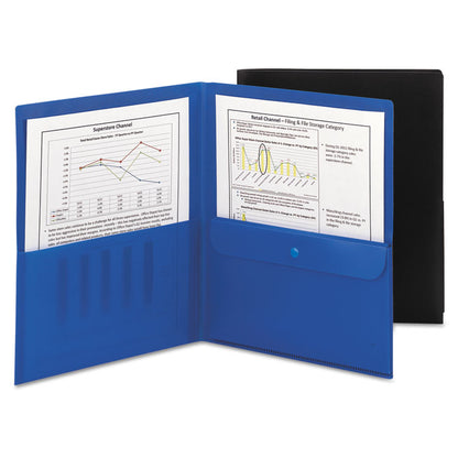 Poly Two-Pocket Folders with Security Pocket, Accommodates (100) 11 x 8.5 Sheets, Blue, 5/Pack
