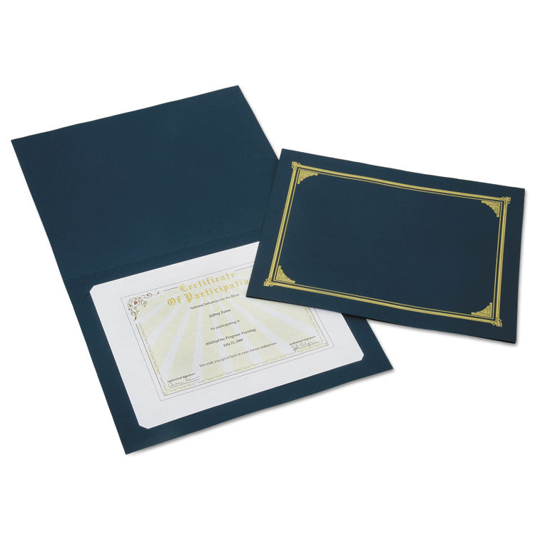 7520015195771, SKILCRAFT Gold Foil Document Cover, 12.5 x 9.75, Blue, 5/Pack