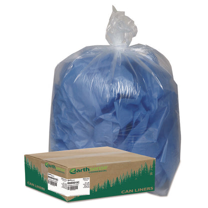 Linear Low Density Clear Recycled Can Liners, 33 gal, 1.25 mil, 33" x 39", Clear, 10 Bags/Roll, 10 Rolls/Carton