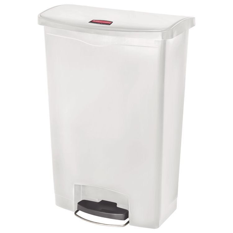 Slim Jim Streamline Resin Step-On Container, Front Step Style, 24 gal, Polyethylene, White