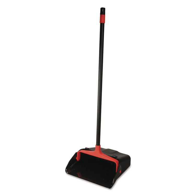 MaxiPlus Lobby Dustpan, 13.5 x 36, 33" Handle, Plastic, Black/Red