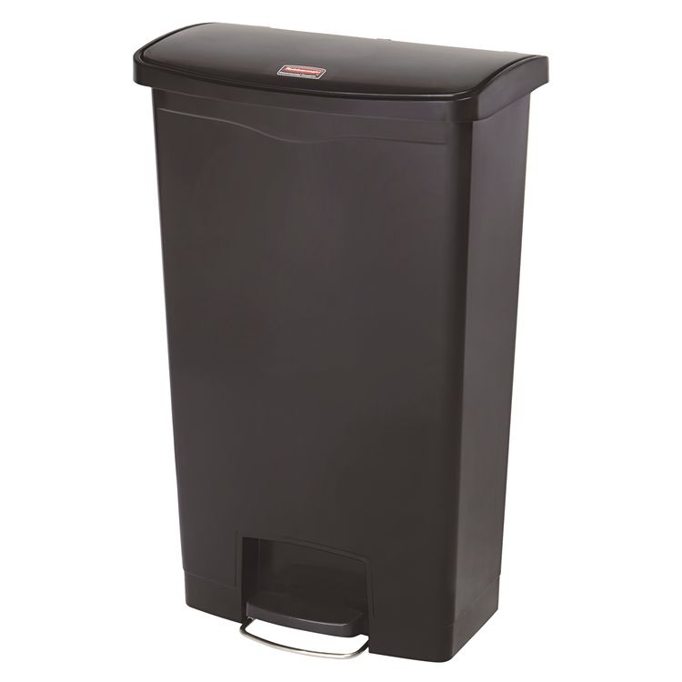 Slim Jim Streamline Resin Step-On Container, Front Step Style, 18 gal, Polyethylene, Black
