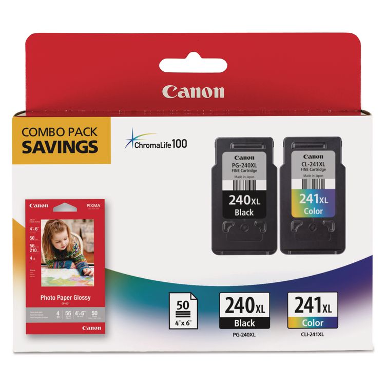 5206B005 (PG-240XL/CL-241XL) High-Yield Ink/Paper Combo, Black/Tri-Color