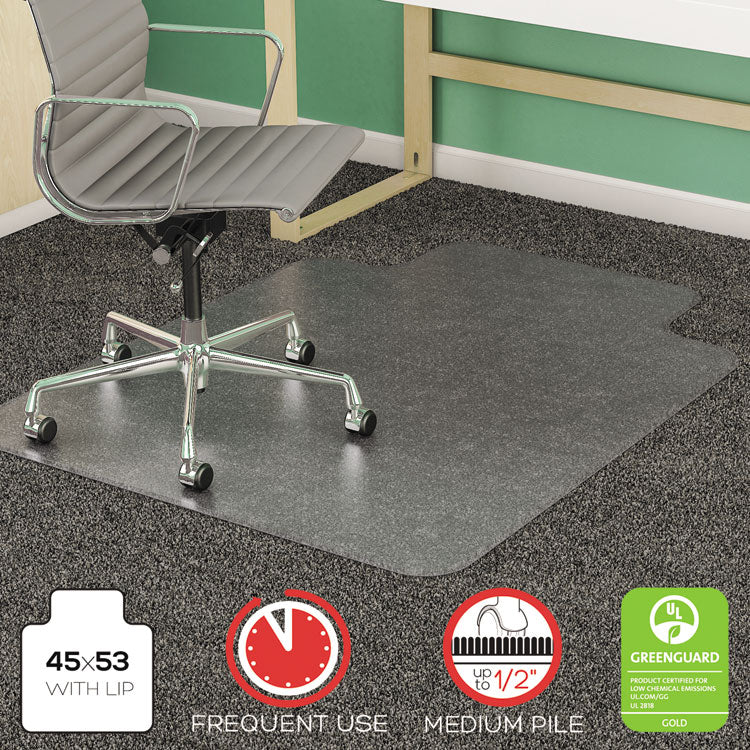 SuperMat Frequent Use Chair Mat for Medium Pile Carpeted Floors, Rectangular with Wide Lip, 45" x 53", Clear, Ships Flat