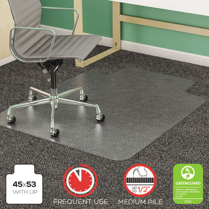 SuperMat Frequent Use Chair Mat for Medium Pile Carpeted Floors, Rectangular with Wide Lip, 45" x 53", Clear, Ships Flat