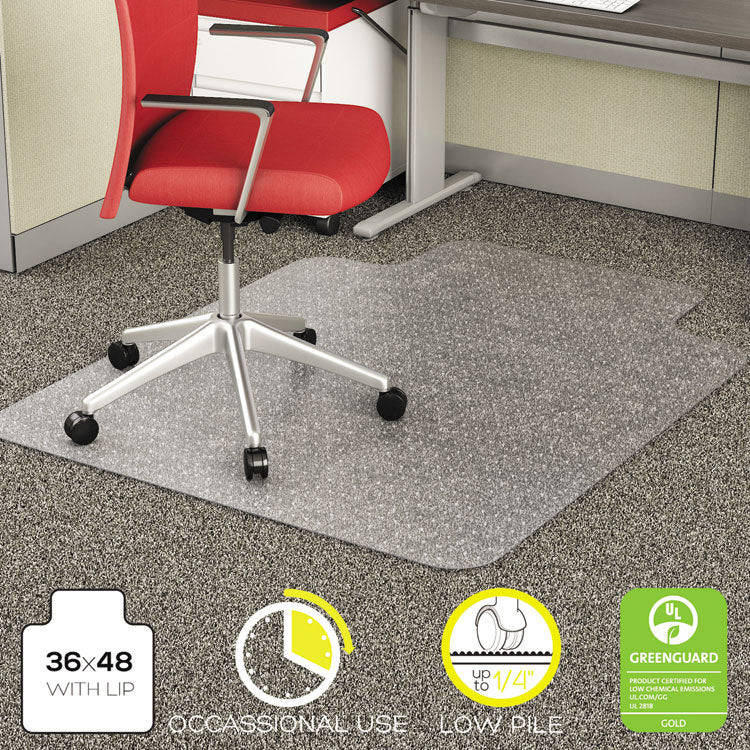 EconoMat Occasional Use Chair Mat for Flat Pile Carpeted Floors, Rectangular with Lip, 36" x 48", Clear, Ships Flat