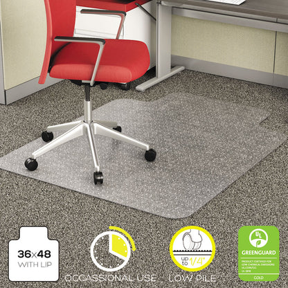 EconoMat Occasional Use Chair Mat for Flat Pile Carpeted Floors, Rectangular with Lip, 36" x 48", Clear, Ships Flat