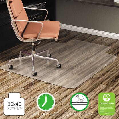 EconoMat Non-Studded All Day Use Chair Mat for Hard Floors, Rectangular with Lip, 36" x 48", Clear, Ships Flat