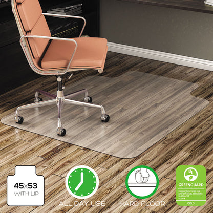 EconoMat Non-Studded All Day Use Chair Mat for Hard Floors, Rectangular with Wide Lip, 45" x 53", Clear, Ships Flat