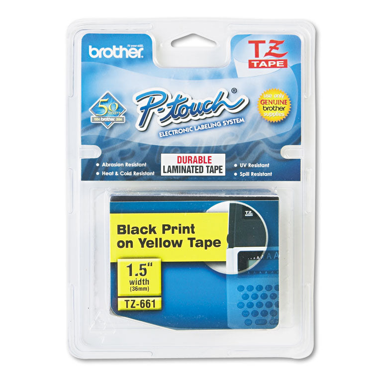 TZe Standard Adhesive Laminated Labeling Tape, 1.4" x 26.2 ft, Black on Yellow