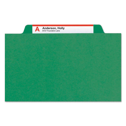 Pressboard Top Tab Classification Folders, Expands 2", 1 Divider, 4 SafeSHIELD Fasteners, Letter Size, Green, 10/Box