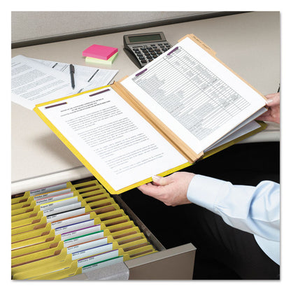 Pressboard Top Tab Classification Folders, 2/5 Tab, Expands 3", 3 Dividers, 8 SafeSHIELD Fasteners, Legal Size, Yellow, 10/BX